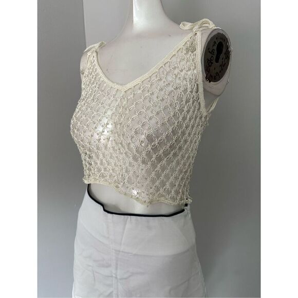 MY BEACHY SIDE Crochet Net Beaded Top in Snow White ONE SIZE - Picture 3 of 7